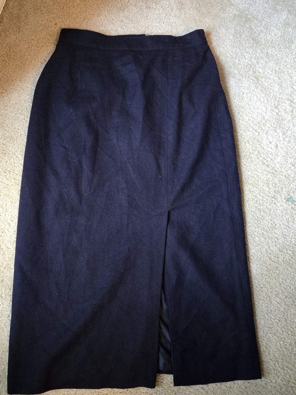 Navy 100% Wool Skirt - Women's Tailored Midi